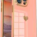 Tzomsze Compatible with iPhone 13 Pro Max Case,Cute Aesthetic Camera Lens Protection &Electroplate Reinforced Corners TPU Case-Pink