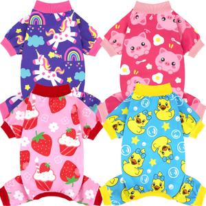XPUDAC 4 Pieces Dog Pajamas Stretchy Dog Pjs Soft Cute Doggie Clothes for Small Medium Dogs Boy Girl Cats Pet Outfits, M (Medium(Chest-16" Back-12" Neck-10.2"))