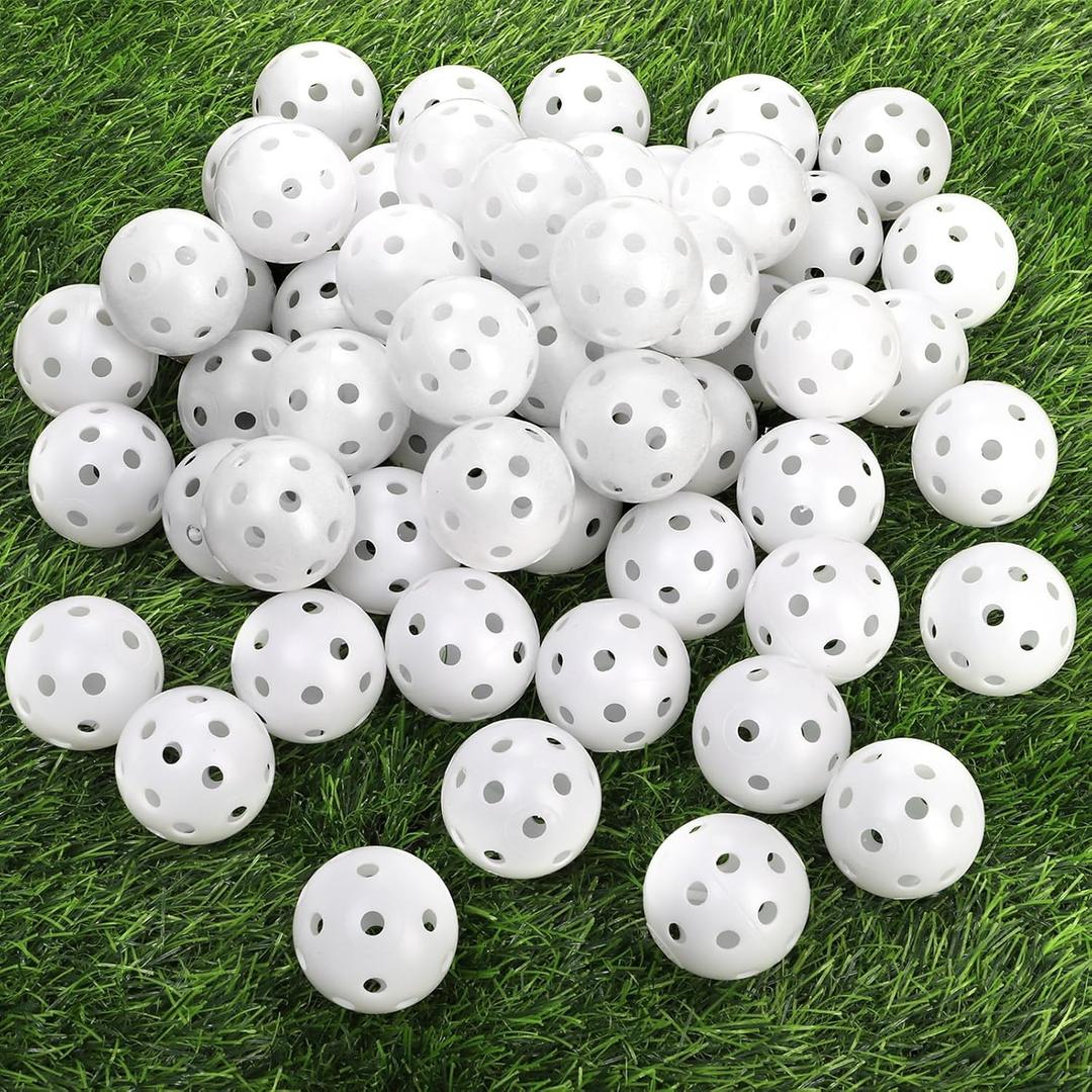 Faswin 100 Pack Practice Golf Balls, Plastic Golf Training Balls 41mm Hollow Airflow Golf Balls for Driving Range, Swing Practice, Indoor Outdoor Use, White