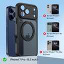 Magnetic for iPhone 17 Pro Case [2 x Screen Protector] Compatible with MagSafe Translucent Matte Military Grade 17 FT Drop Shockproof Full Camera Protection 360 Spin Stand Phone Cover Black