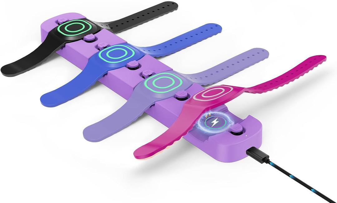 Doohoeek Charging Station for MagicBand+ Plus Magic Band, 4-in-1 Charger Portable for Disneyland MagicBand Plus, 90 Min Full Charging Dock for Magic Band+ Disney-World Family (Purple, 4-Slot)