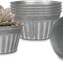 vensovo 6 Inches Silver Metal Rustic Plant Pots - 6Pcs Shallow Galvanized Planters with Drain Hole and Rubber Plug, Rustproof Tin Bucket Succulent Pot Indoor Farmhouse Vintage Style for Decor