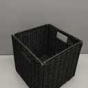 10.5x10.5in Storage Basket, 1 Pack Black Paper Rope Woven Baskets,Foldable Handwoven Storage Cubes,Wicker Cube Baskets Laundry Organizer Totes for Bathroom, Bedroom, Laundry, Pantry, Shelves