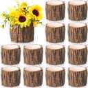 RimCereal 12 Pcs Wooden Vase for Centerpieces Woodland Table Decor Wooden Flower Vase Rustic Bark Stump Buckets Vintage Wood Planter Pots for Garden Party Wedding Window Home Farmhouse (Large)