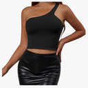 Women's One Shoulder Strapped Tank Seamless Stretch Cropped Camisole Sleeveless High Elastic Top Skin Friendly Shirt