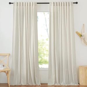 NICETOWN Flax Linen Living Room Curtains 95 inches Long, Rod Pocket & Back Tab Semi Sheer Drapes Privacy Added with Light Filtering for Bedroom/Living Room, Natural, W68 x L95, 2 Panels