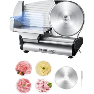 VEVOR Meat Slicer, 8.7 inch Electric Deli Food Slicer, 180W Meat Cutter with Two Premium SUS420 Blades, 0-0.6 inch Adjustable Thickness, Food Slicer Machine for Meat, Hard Bread and Cheese, Home Use