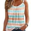 Ruffled Square Collar Casual Tank Summer Casual Fashion Camping Seaside Party Sleeveless Tank Women's Mother top Vest (Small, Striped)