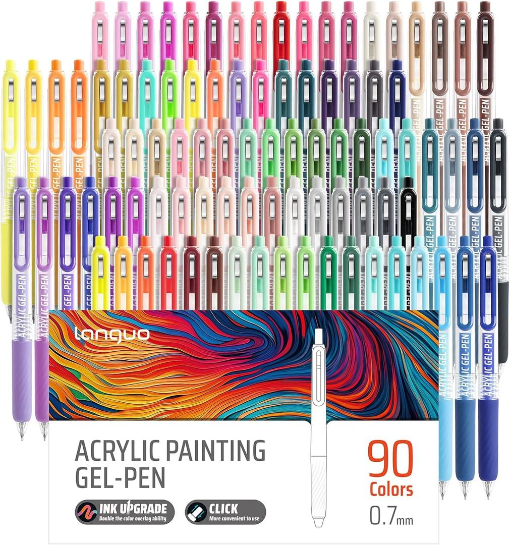 Gel Pens For Coloring, 90 Colors Retractable Colored Pens for Black Paper & White Paper, 0.7mm Fine Point Colorful Pens for Coloring, Writing, Drawing, Journaling, Note Taking, Office, Home (90PCS-Gift Set)