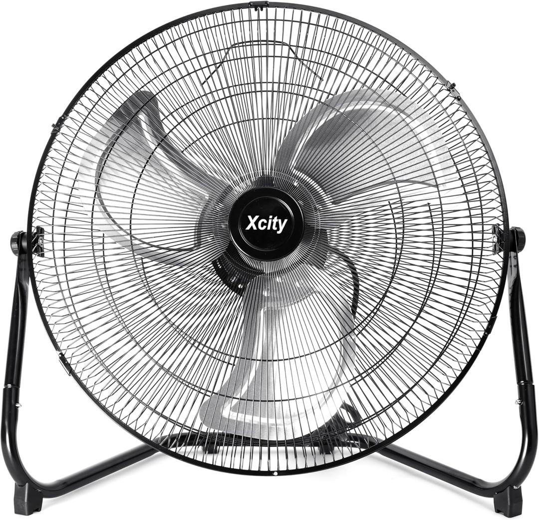 18 Inch Industrial Floor Fan, 3-speed High Velocity Heavy-Duty Standing Fan, 180Adjustable Tilt, Metal Construction and Aluminum Blades for Warehouse, Workshop, Factory, Garage, Black