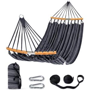SUNCREAT Hammocks Double Hammock with Curved Spreader Bar, Outdoor Camping Portable Hammock with Carrying Bag & Tree Straps for Patio, Backyard, Balcony, Max 450lbs Capacity, Dark Gray