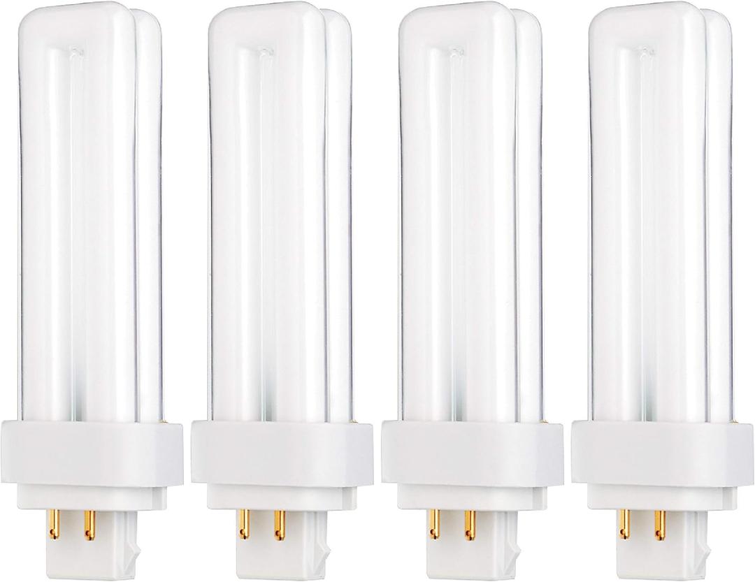 KOR (Pack of 4) 13 Watt Double Tube - G24Q-1 (4 PIN) Base - 4100K Cool White - CFL Light Bulb. Replaces Sylvania 20667 CF13DD/E/841 - Philips 38328-1 PL-C 13W/841/4P/ALTO and GE 97597 F13DBX/841/ECO4P (13w - 4100k (Cool White))