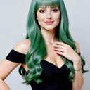 Rugelyss Long Wavy Mint Green Wigs for Women Soft Synthetic Wig with Straight Bangs Halloween Wig for Cosplay or Costume