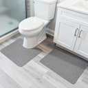 Bathroom Rugs Set 2 Pieces,Thin Bathroom Mats,Toilet Rugs,Quick Dry,Non-Slip,Machine Washable,Low Pile,Absorbent Bath Mats,Shower,Sink,Home Decor Accessories.Grey,1'5"x2'3"+1'8"x2" U Shape