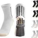 Yufree 4 Pairs Youth Grip Soccer Socks Grip Socks Kids Boys Girls Athletic Sport for Baseball Football Basketball (One Size, Whiteblack)