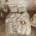 68x86 Inches Bedding Duvet Cover Set for Room Decor Beige Washed Cotton Duvet Cover Twin Size with 2 Pillow Shams Cozy Quilted Duver Cover with 4 Corner Ties, Zipper Closure