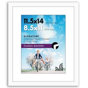 Americanflat 11.5x14 Picture Frame with Shatter-Resistant Glass - Use as 8.5x11 Frame with Mat or Display 11.5x14 Photo Without Mat - Signature Collection - Picture Frames for Wall Display - White
