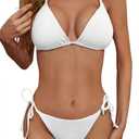 Two Piece Bikini Swimsuit Sexy Ribbed Triangle Top Bathing Suits String Cheeky Bikini Sets L