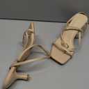 PiePieBuy Women's Lace Up Heeled Sandals Square Flip Flop High Heels Strappy Party Shoes,Size 7