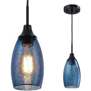 Viinew Mini Glass Pendant Light 1-Pack Handblown Clear Dark Blue Seeded Glass Shade Adjustable Cord Ceiling Light Fixture for Kitchen Island Sink 4.72"