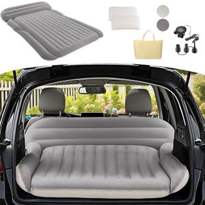 KMZ SUV Air Mattress Thickened Double Flocking Camping Mattress Upgraded Portable Sleeping Car pad Comfortable Inflatable Travel Bed with External Pump and 2 PillowsOff-White and Light Gray, Full