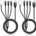 2Pack Multi Charging Cable for Apple Watch Charger 4 in 1 Travel Essentials RV Camping Essentials USB C/L/Micro Compatible with iWatch Series 11-1/iPhone 17/16/15/Android Airplane Gadgets-4FT/Black