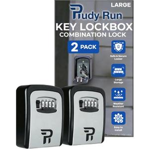 Rudy Run Key Lock Box for Outside Large Outdoor Lockbox for Keys with Code, 4-Digit Combination Hidden Safe to Hide a Key Outside, Wall Mounted Key Storage for Home, Airbnb, 2 Pack