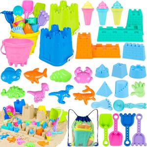 Beach Toys for Kids Toddlers, Sand Castle Toys with 4 Sand Bucket and Shovels, Mesh Bag & Molds, Ice Cream Travel Sandbox for Beach Sandbox for Toddlers Kids Baby Boys Girls Age 3-10