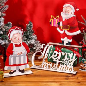 3 Pcs Christmas Table Decorations Wooden Santa Claus Tabletop Centerpieces 11.8 Inch Xmas Table Signs Toppers for Indoor Holiday Decor Season Gifts