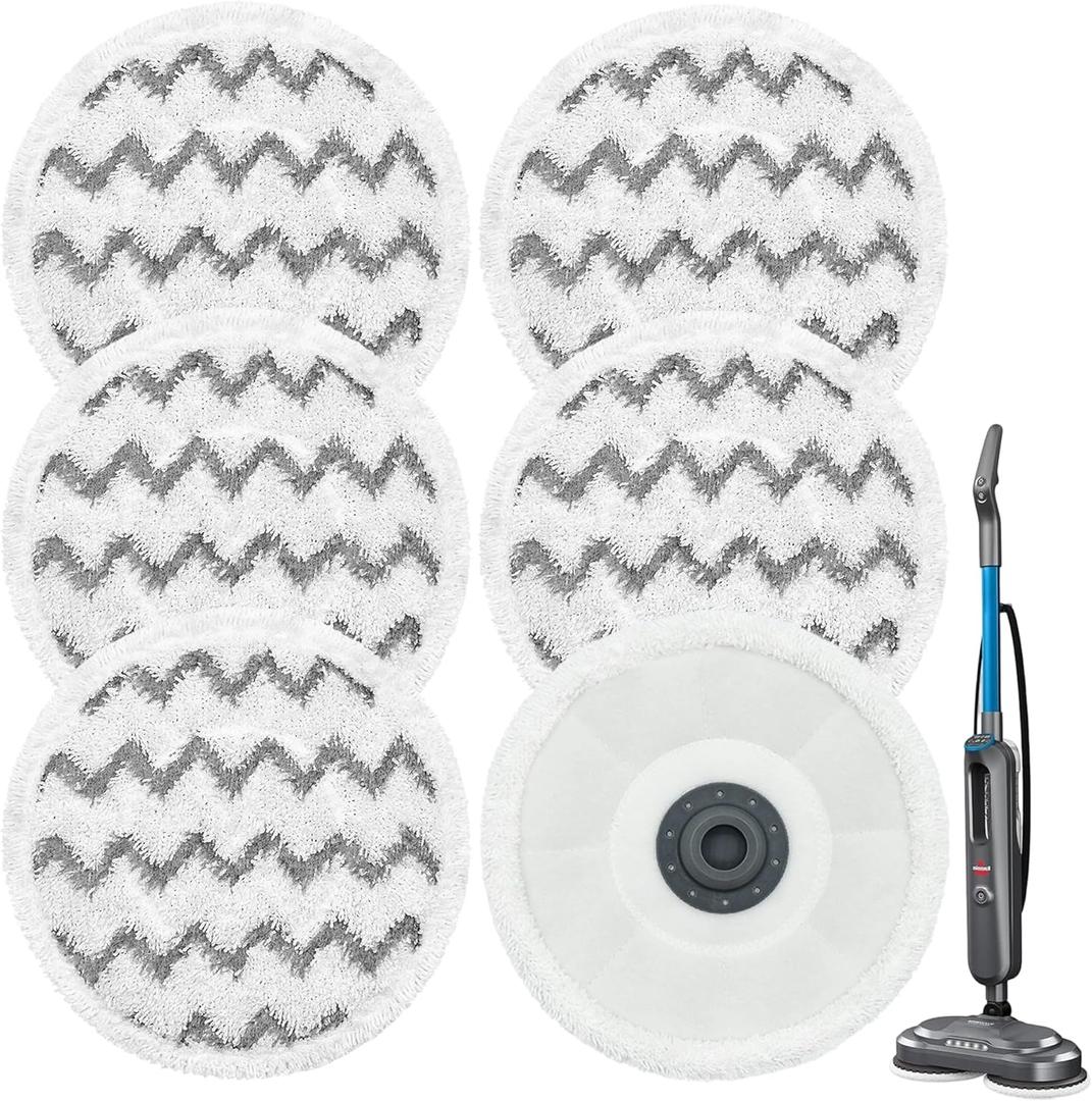 3897A / 3712 Rotating Steam Mop Pads Replacement for Bissell SpinWave Smart Steam Scrubbing Steam Mop Cleaner Models 3897A/3712 ONLY, Washable Reuseable Refill Pads6Pack (6Gray)
