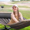 SUNCREAT Hammock with Stand 2 Person Heavy Duty, Freestanding Hammock with Spreader Bar, Soft Pillow, Gray Stripes