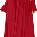BTFBM Long Sleeve Maxi Dresses for Women 2025 Fall Casual Ruched Boat Neck Flowy Elegant Formal Wedding Guest Dress (Red, XS)