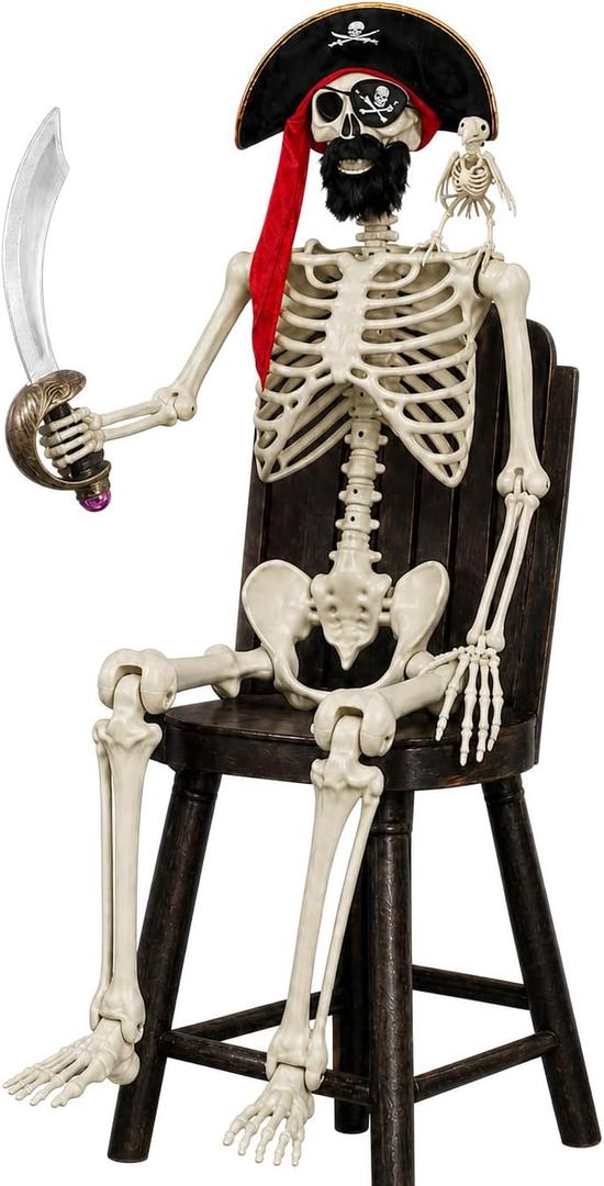 HOMELEX 5.4 Ft Halloween Skeleton Decoration, Life Size Pirate Skeleton
