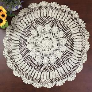 Hetao 100% Cotton Handmade Crochet Round Tablecloth Doilies Lace Table Covers,Beige, 35 Inch