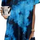 Womens Summer Tunic Tops for Leggings Casual Short Sleeve Long Shirts with Pockets (B-blueblack, XX-Large)