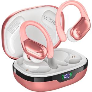 HAOYUYAN Wireless Earbuds, Sports Bluetooth Headphones, 80Hrs Playtime Ear Buds with LED Power Display, Noise Canceling Headset, IPX7 Waterproof Earphones for Workout/Running (A-Rose Gold)