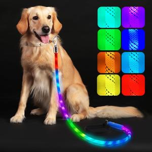 Xeuch Light Up Dog Leash, LED Pet Leash for Night Walking,13 Lighting Modes, Rechargeable Dog Lights, Glow in The Dark Walking Leashes with Tangle-Free Hook for Medium Large Dogs (Leash-5Ft)