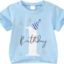 Baby Boy First Birthday Outfit 1st Birthday T-Shirt One Year Old Clothes First Birthday Gift (Blue), 12-18M