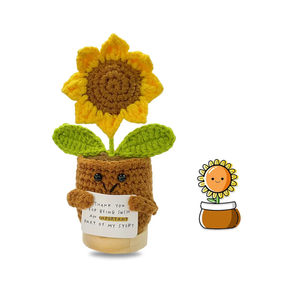 Funny Mini Positive Sunflower Doll Crochet with Positive Card - Thank You for Being Such an Important Part, Gift for Coworker, Friends, Family, Birthday, Thank You Gift for Women and Men