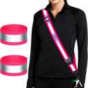 Reflective Walking Gear at Night, High Visibility Safety Reflective Sash Belt and 2-Pack Armband Set, Night Running Safety Gear for Women Men Kids (Pink)