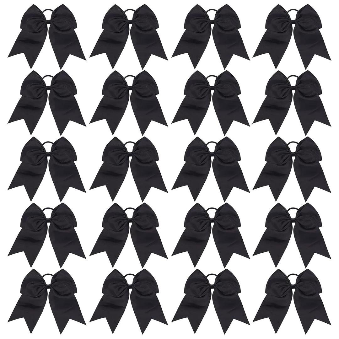 20 PCS 8 Inch Cheer Hair Bows Large Cheerleading Big Hair Bows with Ponytail Holder Hand-made Grosgrain Ribbon Hair Accessories for Teen Girls(Black)