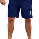 Mens Shorts Waterproof Quick Dry Slim Fit Athletic Running Gym Training Zipper Pockets for Basketball Tennis (Blue, L)