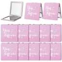 Qunclay 12 Pcs Employee Appreciation Gifts, Pink Compact Mirror for Women Inspirational Makeup Mirror Favors for Coworker