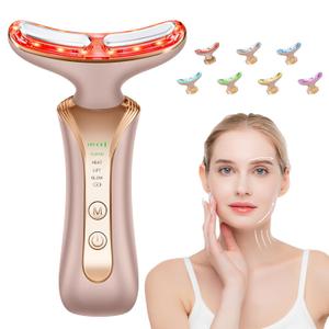 7 in 1 Multifunctional Facial Massager, Red Light Therapy for Face with 7 Modes, Face Lift Device, Portable Facial Massager for Wrinkles,Neck&Skin Care-Pink (Gold)
