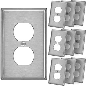 BESTTEN 10 Pack 1-Gang Over-Size Duplex Metal Wall Plate with Protective Film, Jumbo Receptacle Outlet Cover, Corrosion-Resistant Stainless Steel Wall Plate, Brushed Finish, Silver