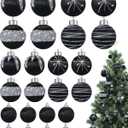 Poen 22 Pcs Christmas Balls Ornaments 3 Size Satin Silk Xmas Hanging Ball Decorations Luxury Shatterproof Christmas Tree Decor for Xmas Holiday Wedding Party Decoration(Black)