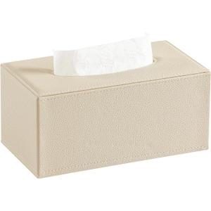PU Leather Tissue Box Cover Rectangle Tissue Box Holder with Magnetic Closure, Decorative Tissue Holder for Bathroom Cover for 120 Count (3-Ply)/ 160 Count (2-Ply) Tissue Boxes (Beige)