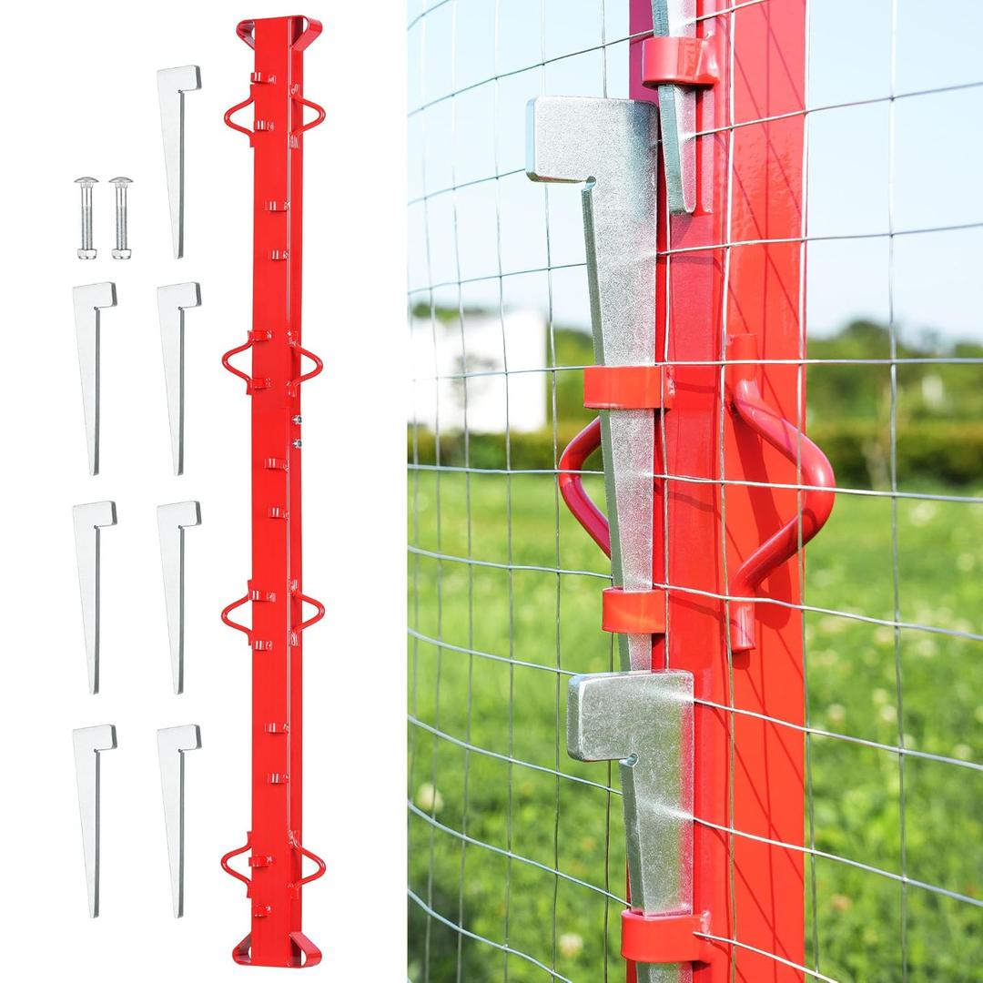6ft Woven Wire Fence Stretcher Bar with 7 Wedges, Heavy-Duty Carbon Steel Fence Stretcher Tool Wire Puller, Red Anti-Corrosion Coating, 6.67ft Length, Ideal for Farms, Ranches & Outdoor Fencing
