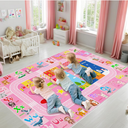 Kids Play Mat - Cartoon Kids Bedroom Rug Play Mat for Learning ABC Alphabet,Numbers,Animal,Colors,Season,Cute Classroom Rug for Children Girls Bedroom Decor,Pink,5x7 Feet