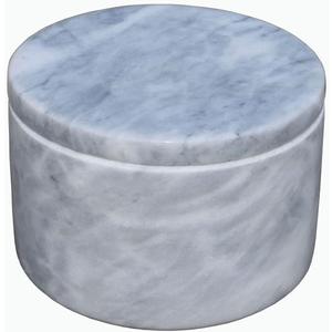 HillSpring Marble Salt Cellar with Lid and Wooden Spoon, 4" Handcrafted Spice Pepper Herbs Box (Gray)